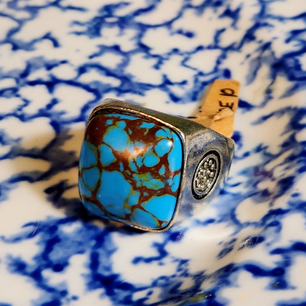 Sz-10, Great-Looking, Super-Chunky, Square- Shaped Copper Turq- uoise Ring.